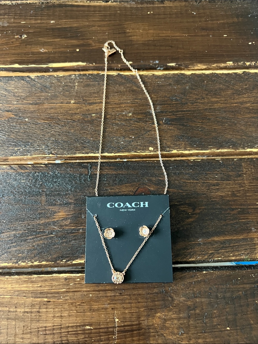 Coach Open Circle Necklace and Tea Rose Stud Earrings Set